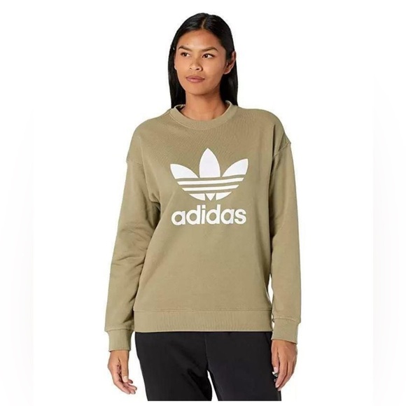 adidas Originals 289704 Women's Trefoil Crewneck Sweatshirt, Orbit Green, Small - Picture 1 of 4